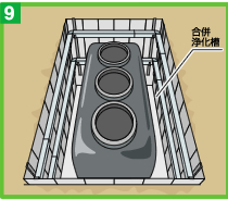 水圧四面梁を使用した浄化槽の設置方法